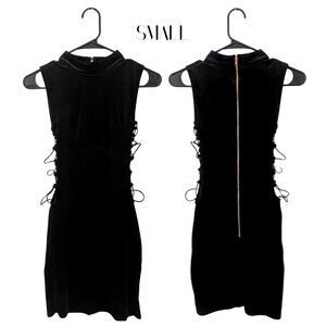 Windsor "Serving Attitude" Black Crew Neck Faux Suede Lace-Up Mini Dress Bodycon